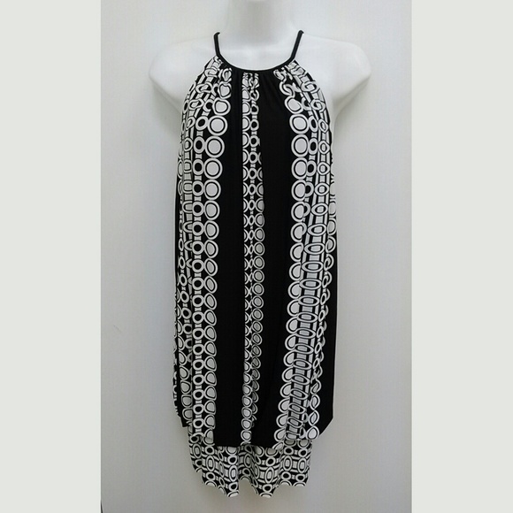 black and white halter neck dress
